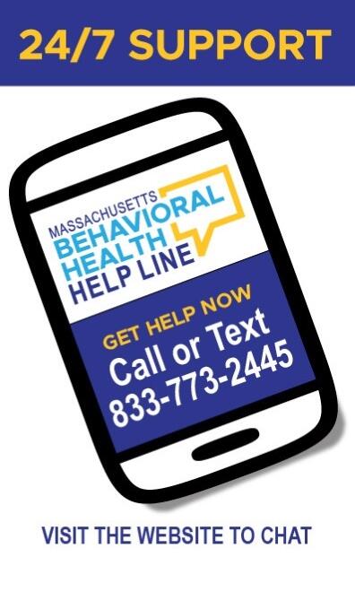 Image instructing to call or text the help line at 833-773-2445 24 hours per day, 7 days per week.