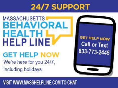 Image instructing to call or text the help line at 833-773-2445 24 hours per day, 7 days per week.
